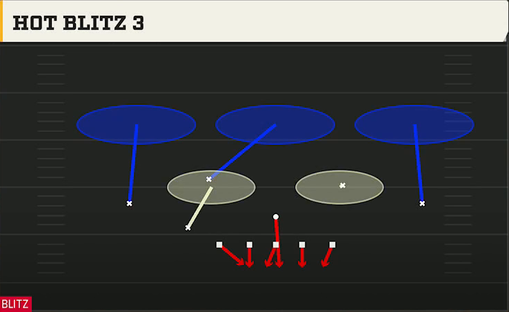 3-4 Multiple Defense 3-3-5 Penny Hot Blitz 3 play diagram