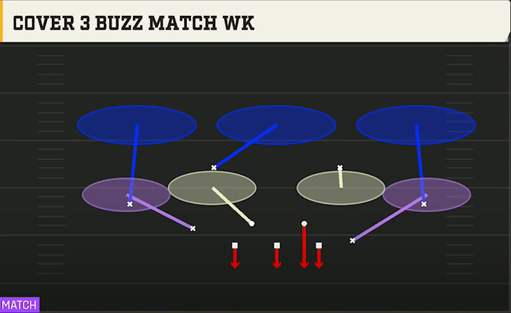 3-3-5 Shell Defense Dime 3-2 Cover 3 Buzz Match Wk play diagram
