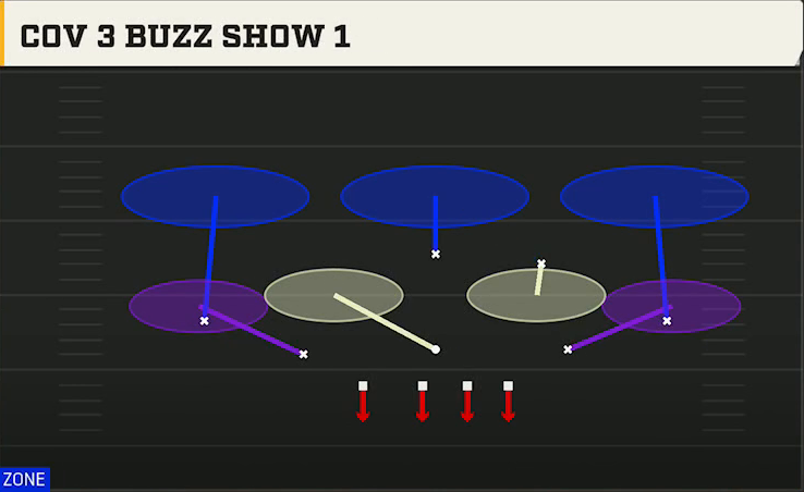 4-2-5 Shell Defense Dime Normal Cov 3buzz Show 1 play diagram
