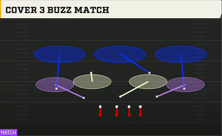 4-2-5 Shell Defense Dime Normal Cover 3 Buzz Match play diagram