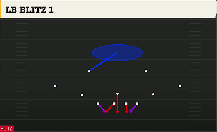 4-2-5 Shell Defense Dime Normal LB Blitz 1 play diagram