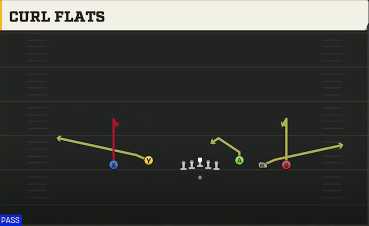 Northwestern Offense Gun 5WR Flex Trey Curl Flats play diagram