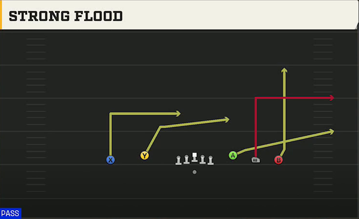 Northwestern Offense Gun 5WR Flex Trey Strong Flood play diagram
