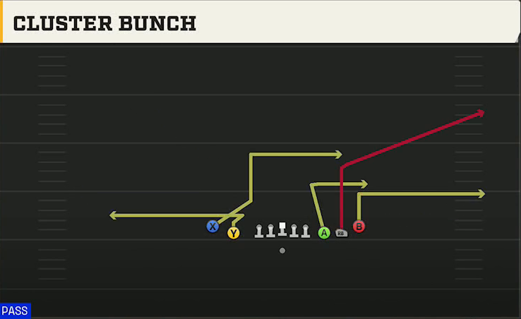 Cal Offense Gun 5WR Tight Cluster Bunch play diagram