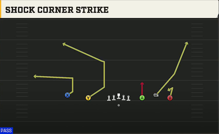 Notre Dame Offense Gun Empty Trio Shock Corner Strike play diagram