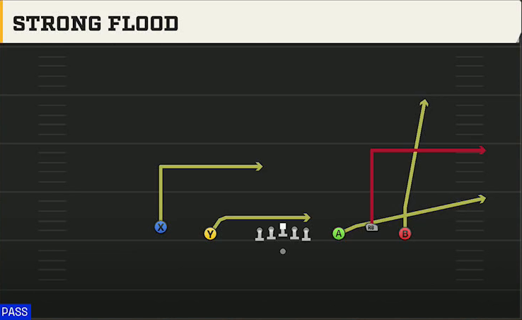 Delaware Offense Gun Empty Trio Strong Flood play diagram