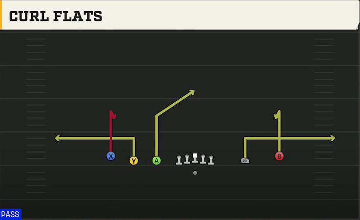 Run & Shoot (Alternate Offense) Gun 5WR Trips Curl Flats play diagram