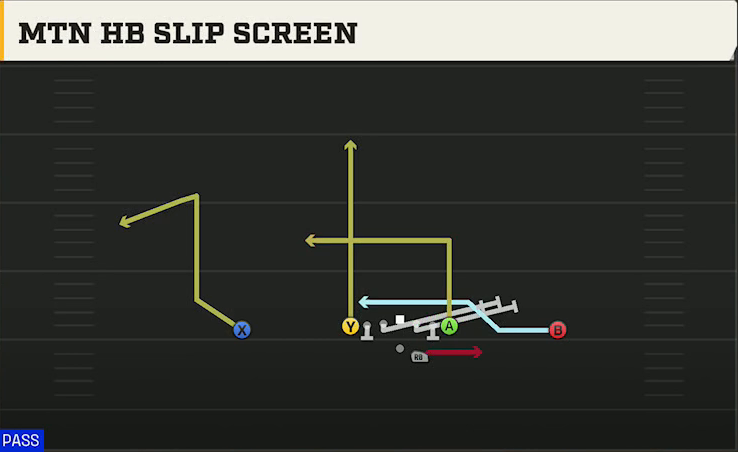 Kent State Offense Gun Ace Offset Mtn HB Slip Screen play diagram