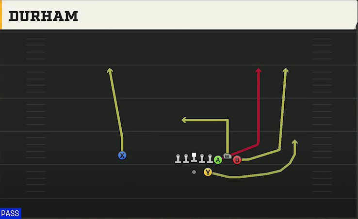Delaware Offense Gun Bunch HB Str Durham play diagram