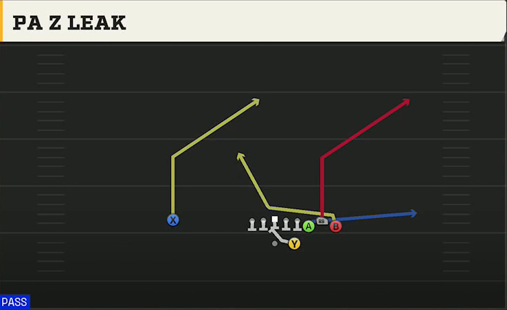Cincinnati Offense Gun Bunch HB Str PA Z Leak play diagram