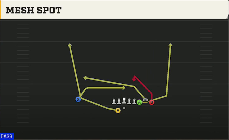 USC Offense Gun Bunch Ace Offset Mesh Spot play diagram