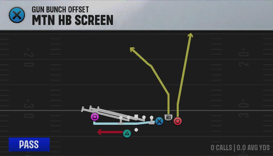 North Texas Offense Gun Bunch Offset Mtn HB Screen play diagram