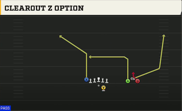 Buffalo Offense Gun Bunch Open TE Clearout Z Option play diagram