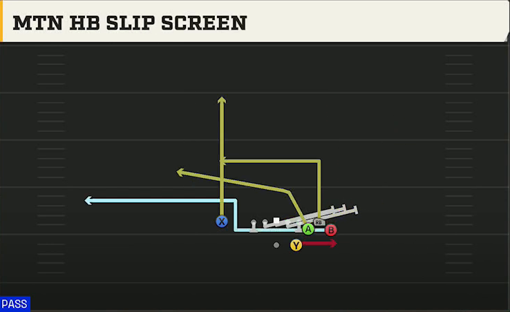 Cal Offense Gun Bunch Str Nasty Mtn HB Slip Screen play diagram