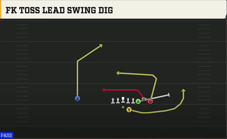 Northwestern Offense Gun Bunch Str Offset FK Toss Lead Swing Dig play diagram
