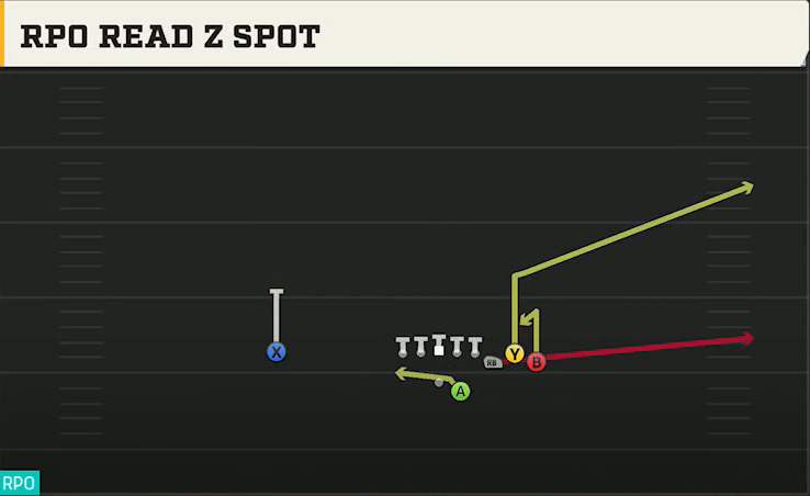 Duke Offense Gun Bunch Str Offset RPO Read Z Spot play diagram