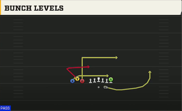 UCLA Offense Gun Bunch TE Bunch Levels play diagram