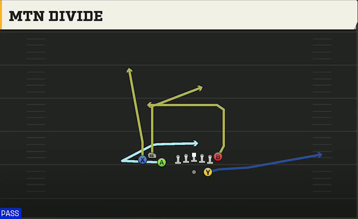 Cal Offense Gun Bunch TE Mtn Divide play diagram