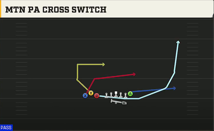 Tulane Offense Gun Bunch TE Mtn PA Cross Switch play diagram