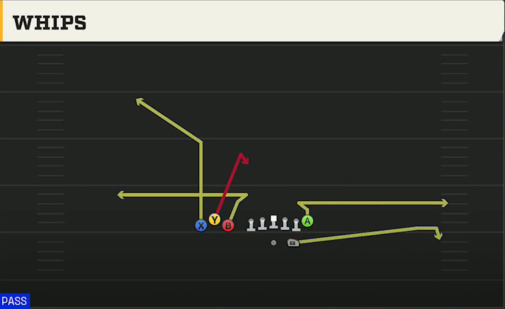 Cal Offense Gun Bunch TE Whips play diagram