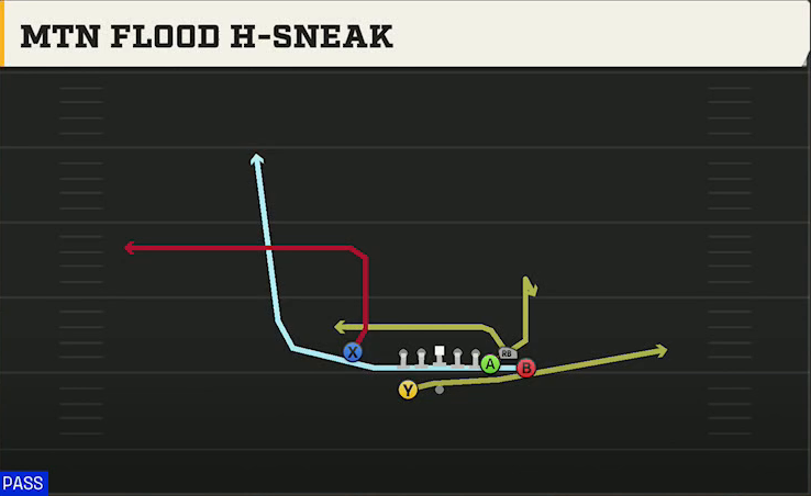 Oregon State Offense Gun Bunch X Nasty Mtn Flood H-sneak play diagram