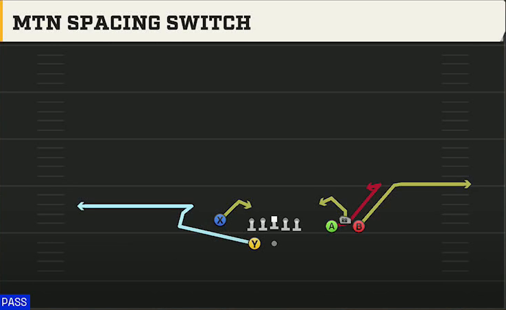 Uconn Offense Gun Bunch Y-Flex Mtn Spacing Switch play diagram