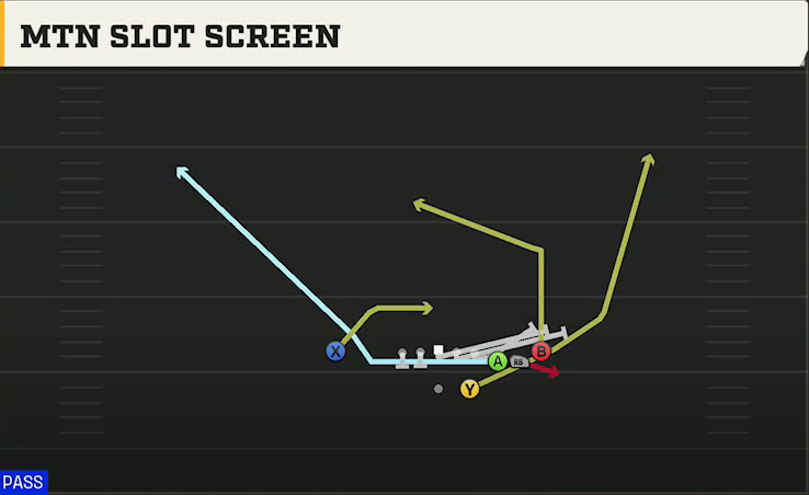 Cal Offense Gun Cluster HB Str Mtn Slot Screen play diagram