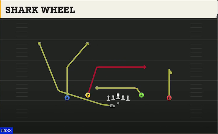 Ohio Offense Gun DBL Y Flex Off Wk Shark Wheel play diagram