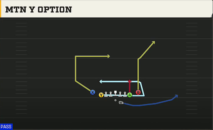 Cal Offense Gun Deuce Close Mtn Y Option play diagram