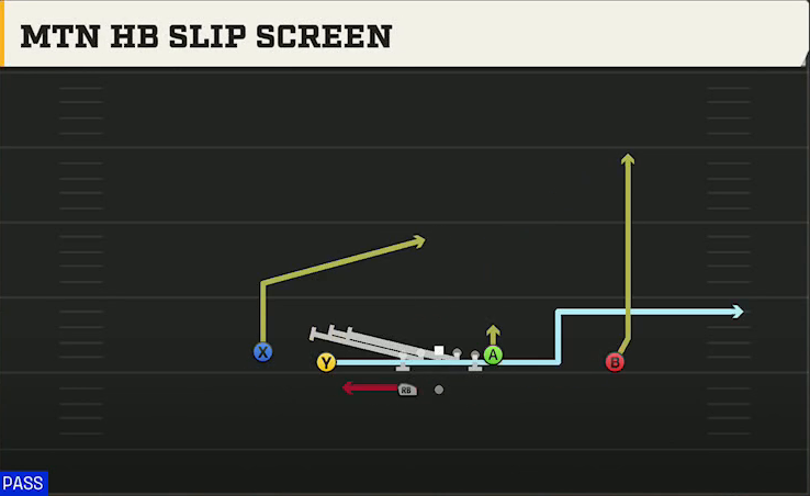 UCLA Offense Gun Doubles HB Wk Mtn HB Slip Screen play diagram