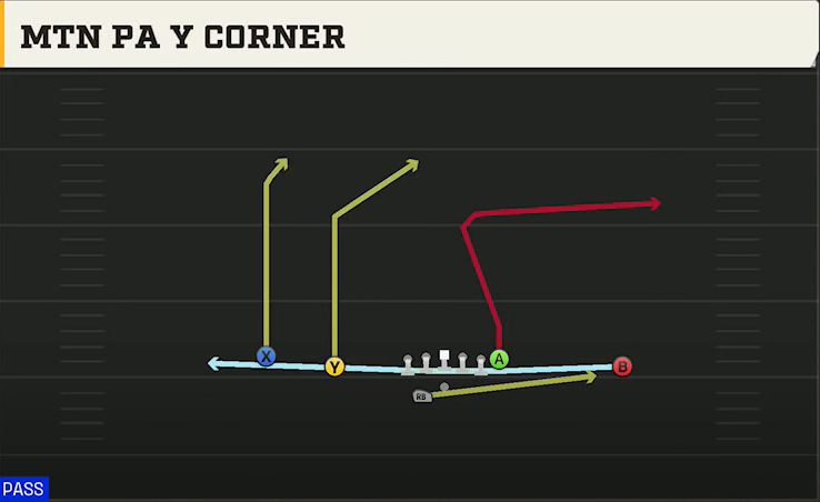 UCF Offense Gun Doubles Offset Wk Mtn PA Y Corner play diagram