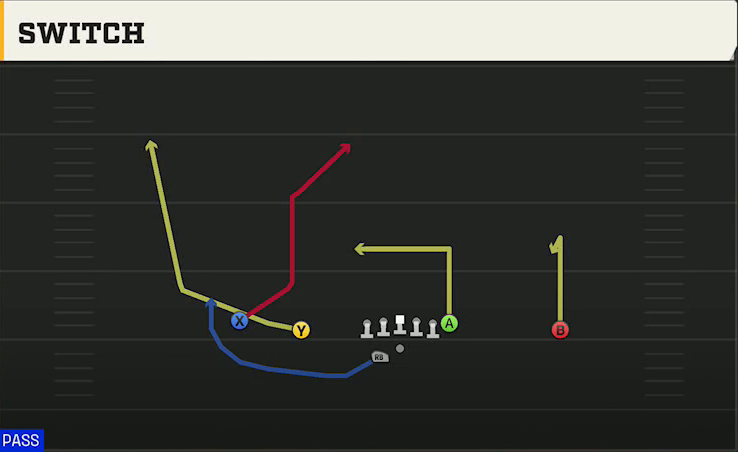 Spread (Alternate Offense) Gun Doubles Offset Wk Switch play diagram
