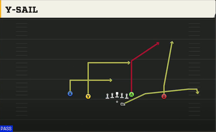 Arkansas Offense Gun Doubles Offset Y-sail play diagram