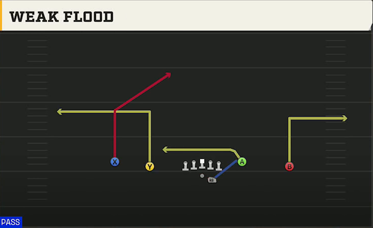NC State Offense Gun Doubles Y-Flex Offset Weak Flood play diagram
