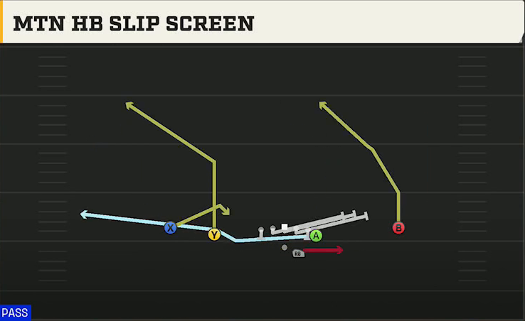 Eastern Michigan Offense Gun Doubles Y Off Mtn HB Slip Screen play diagram