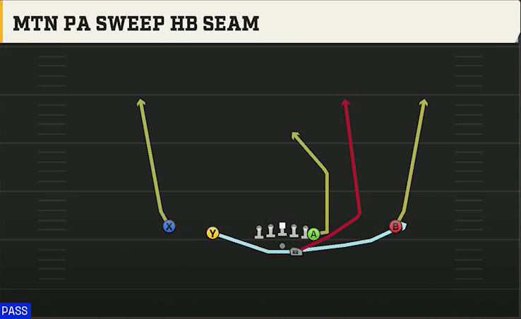 USC Offense Gun Doubles Y Off Mtn PA Sweep HB Seam play diagram