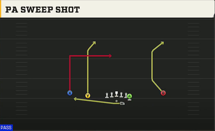 USF Offense Gun Doubles Y Off PA Sweep Shot play diagram