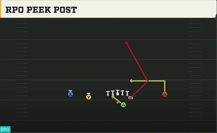 FIU Offense Gun Doubles Y Off RPO Peek Post play diagram