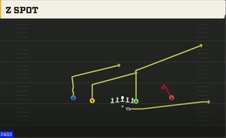 North Carolina Offense Gun Doubles Y Off Z Spot play diagram