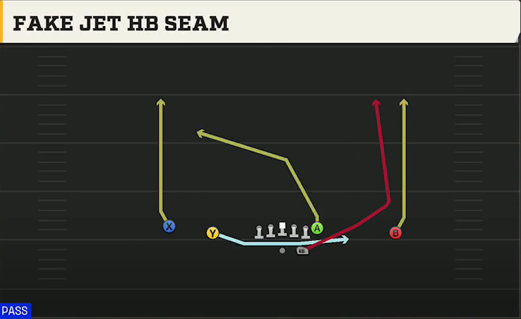 Option (Alternate Offense) Gun Doubles Fake Jet HB Seam play diagram