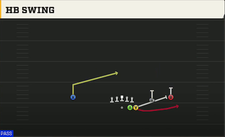 Spread (Alternate Offense) Gun Duo Slot Open HB Swing play diagram