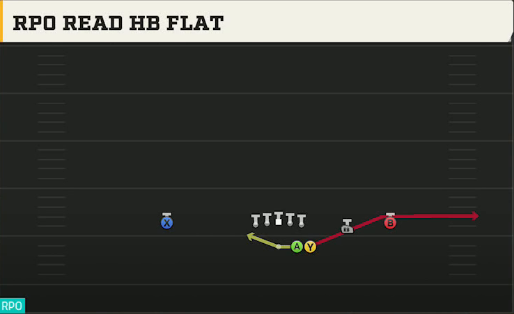 Spread (Alternate Offense) Gun Duo Slot Open RPO Read HB Flat play diagram