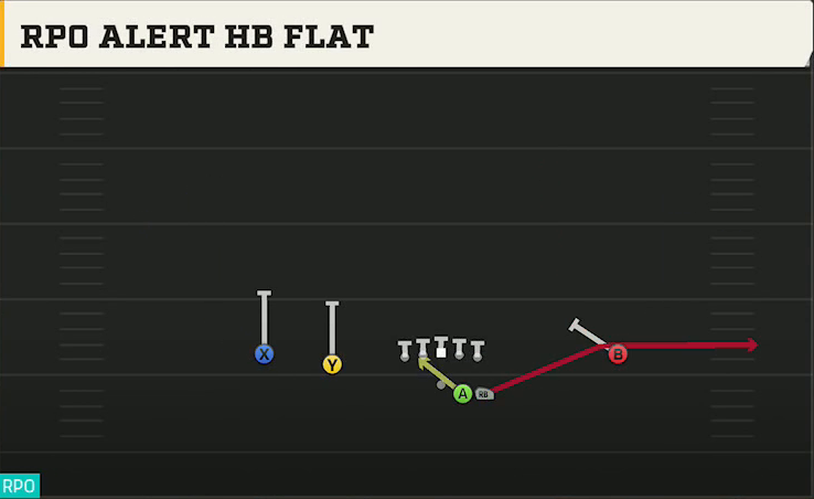 Spread (Alternate Offense) Gun Duo RPO Alert HB Flat play diagram