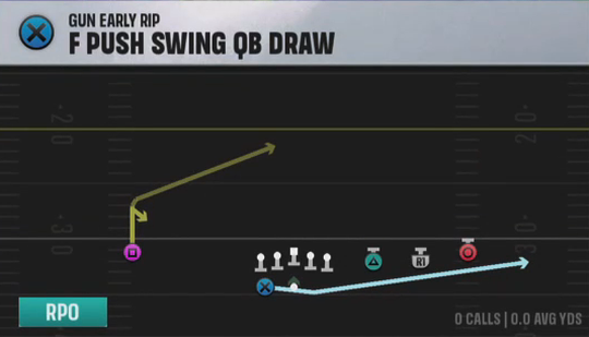 Air Raid (Alternate Offense) Gun Early Rip F Push Swing QB Draw play diagram