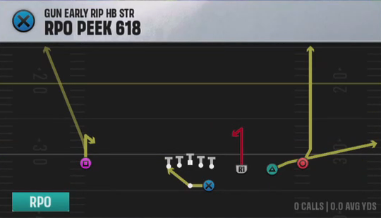 Air Raid (Alternate Offense) Gun Early Rip HB Str Rpo Peek 618 play diagram