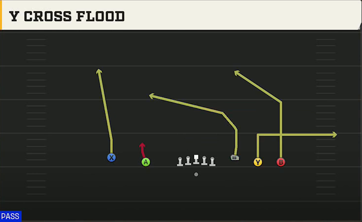 Liberty Offense Gun Empty Base Y Cross Flood play diagram
