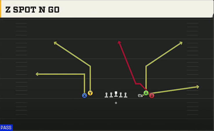 USF Offense Gun Empty Bunch Wide Z Spot N Go play diagram