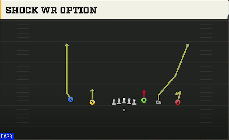 Oregon Offense Gun Empty HB Wide Shock WR Option play diagram