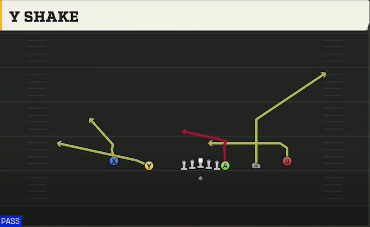 UMass Offense Gun Empty Y-Flex Y Shake play diagram