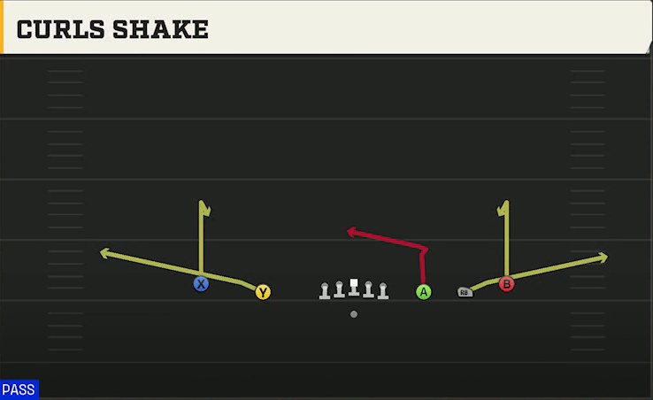 Spread Option (Alternate Offense) Gun Empty Spread Curls Shake play diagram